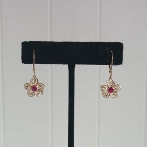14kt Filagree W Ruby Flowers Earrings.